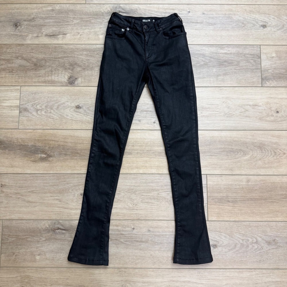 SER.O.YA Black Coated Waxed High Rise Slim Flare Jeans Size 23